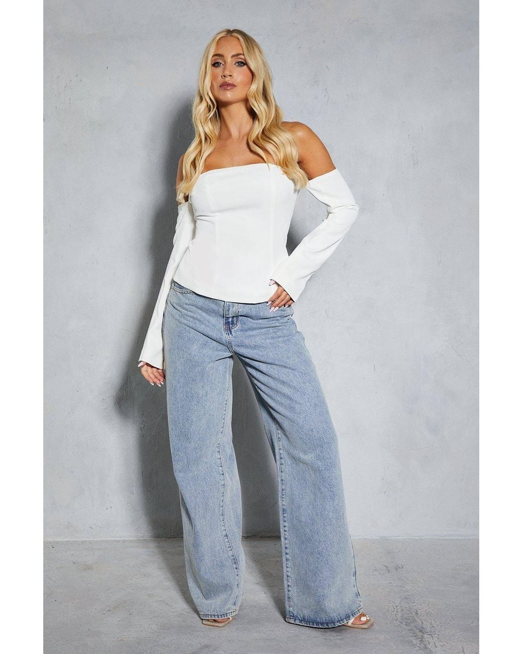 MissPap White Bardot Structured Zip Back Top