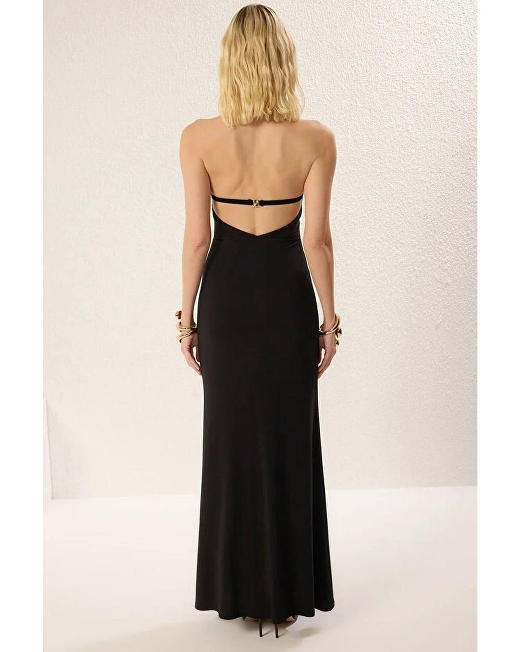 WOVCOR Natural Halter Neck Buckle Detail Maxi Evening Dress