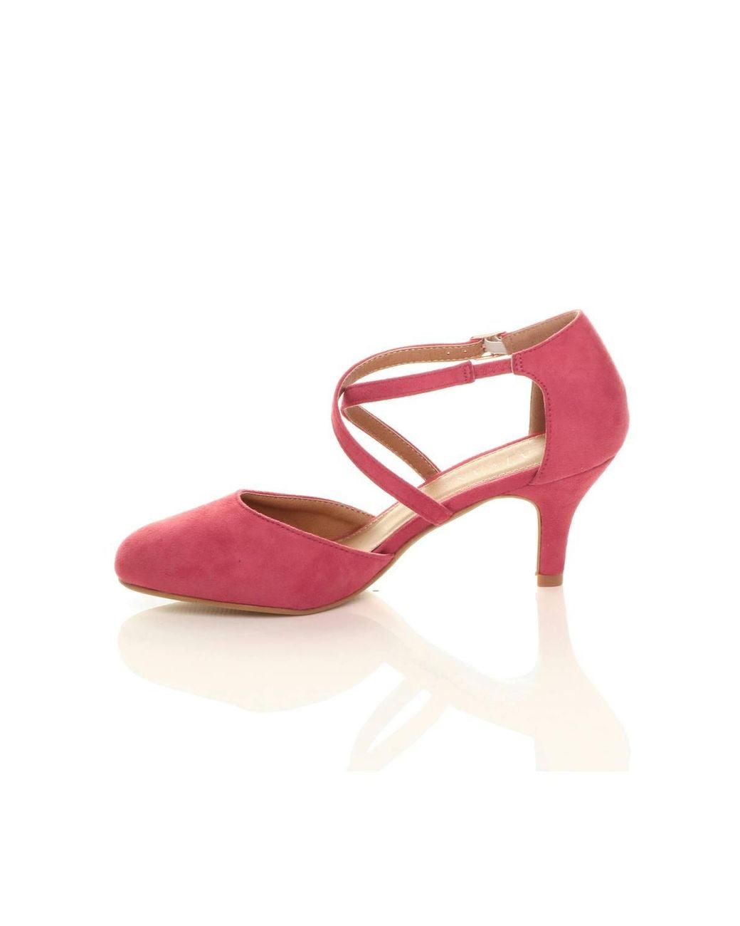 AJVANI Pink Mid Heel Crossed Straps Court Shoes