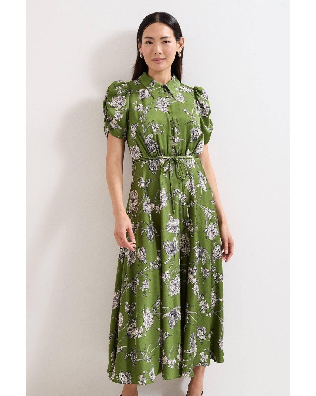 Phase Eight Green Bella Floral Print Pleat Dress