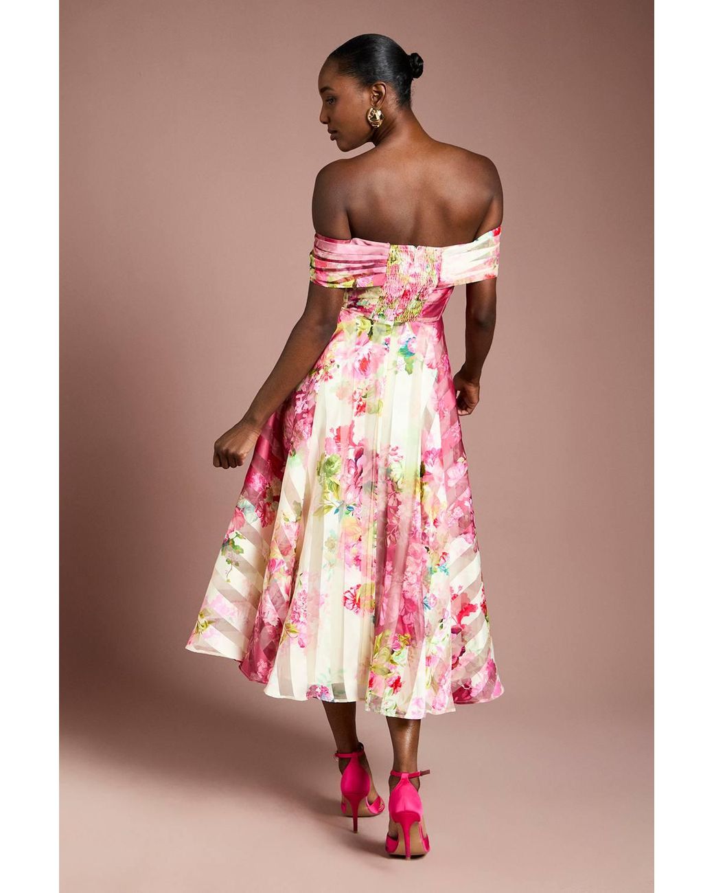 Coast Red Stripe Organza Pleat Top Midi Dress