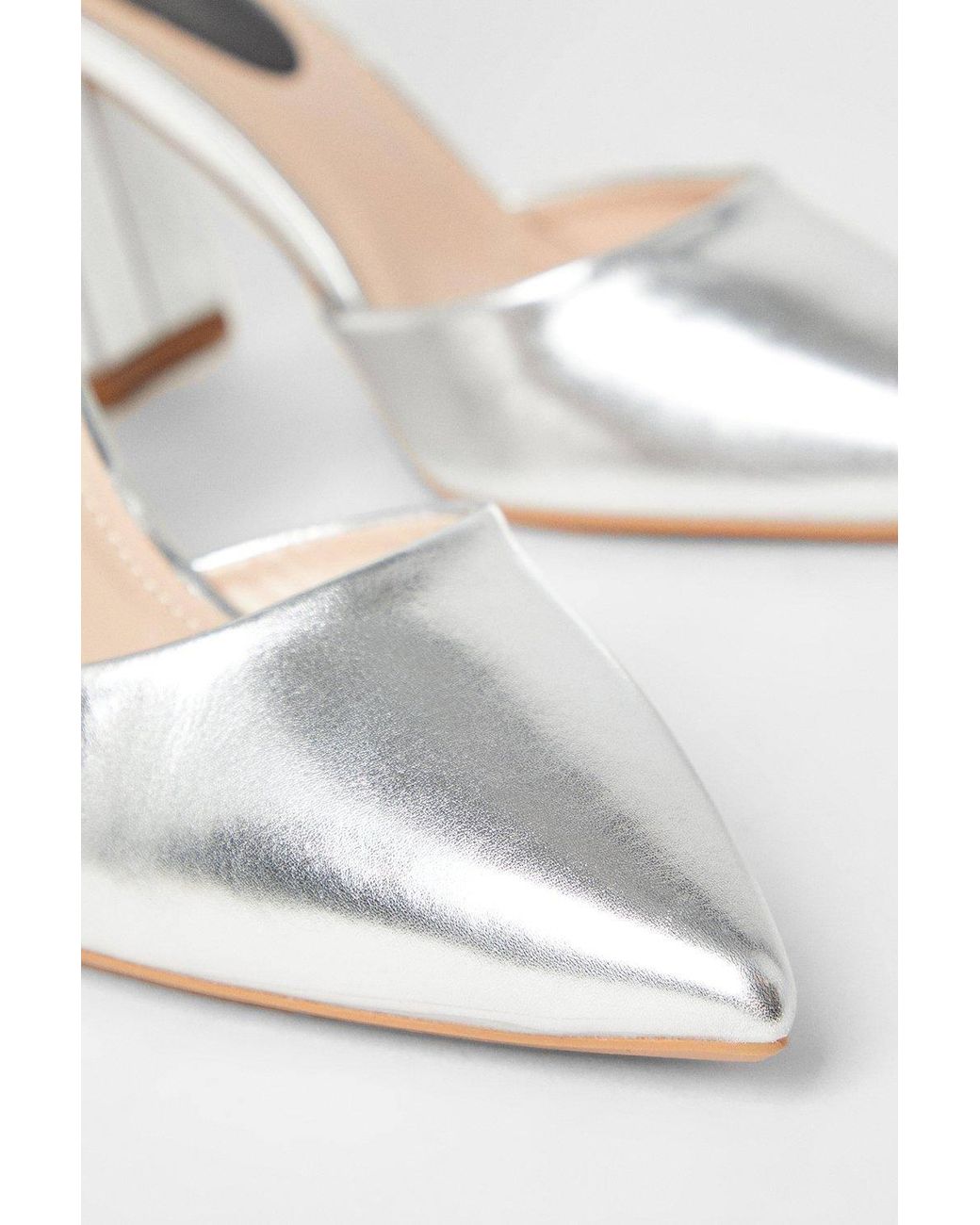 Dorothy Perkins Blue Blanche Ankle Strap Pointed High Block Heel Court Shoes
