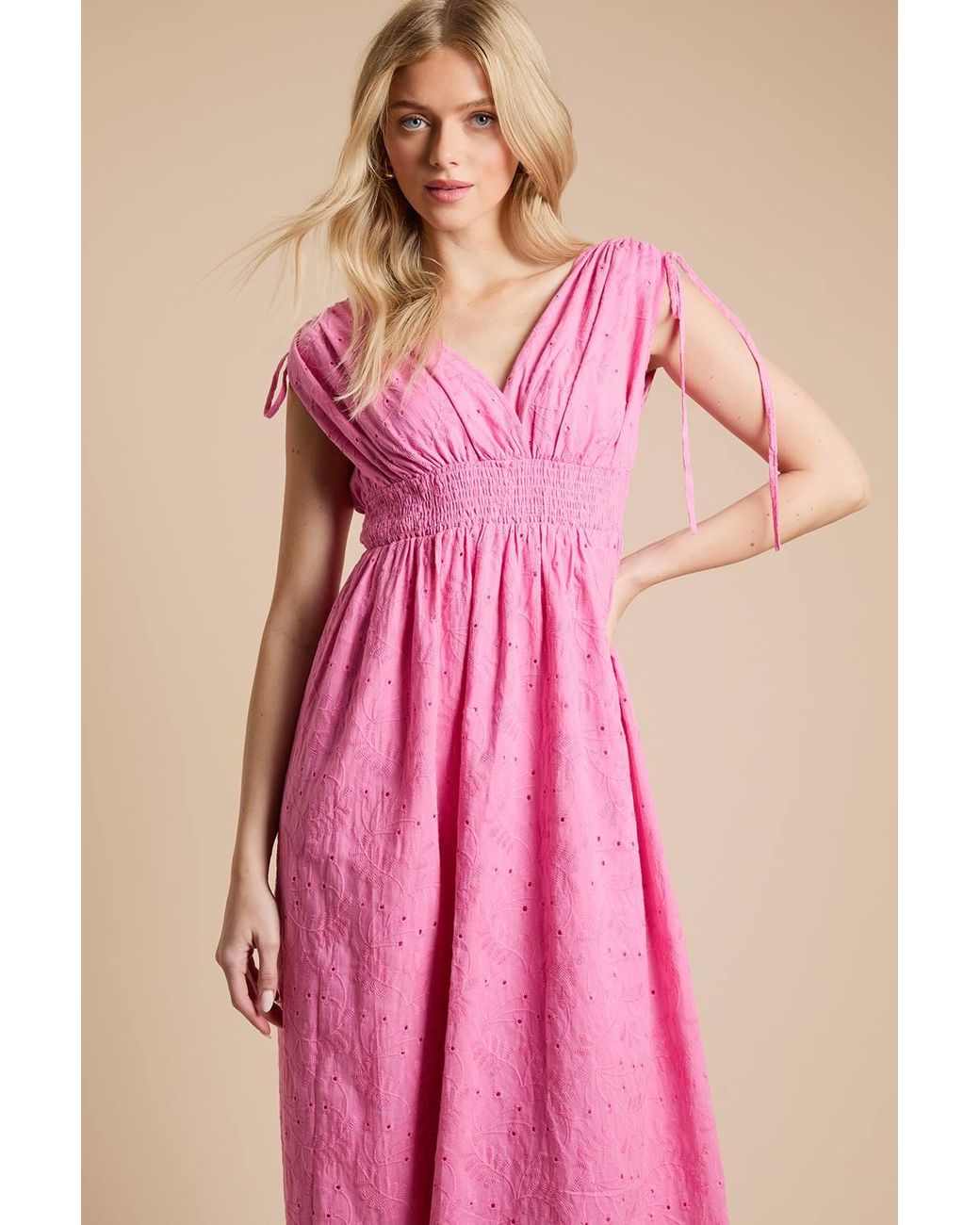 Dorothy Perkins Pink Drawstring Shirred Bodice Midi Dress