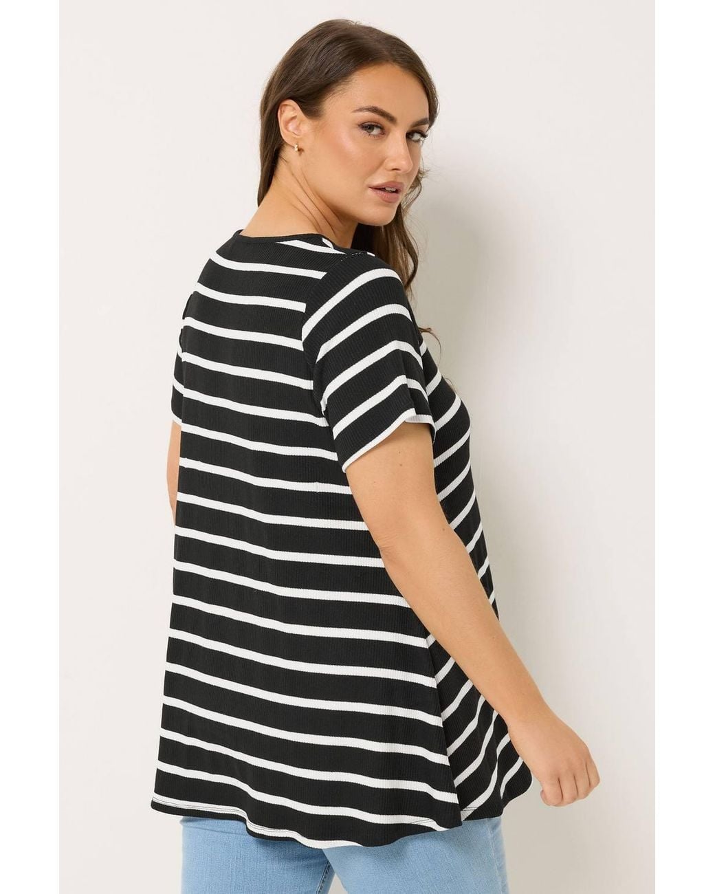 Yours Black V-Neckline Stripe T-Shirt