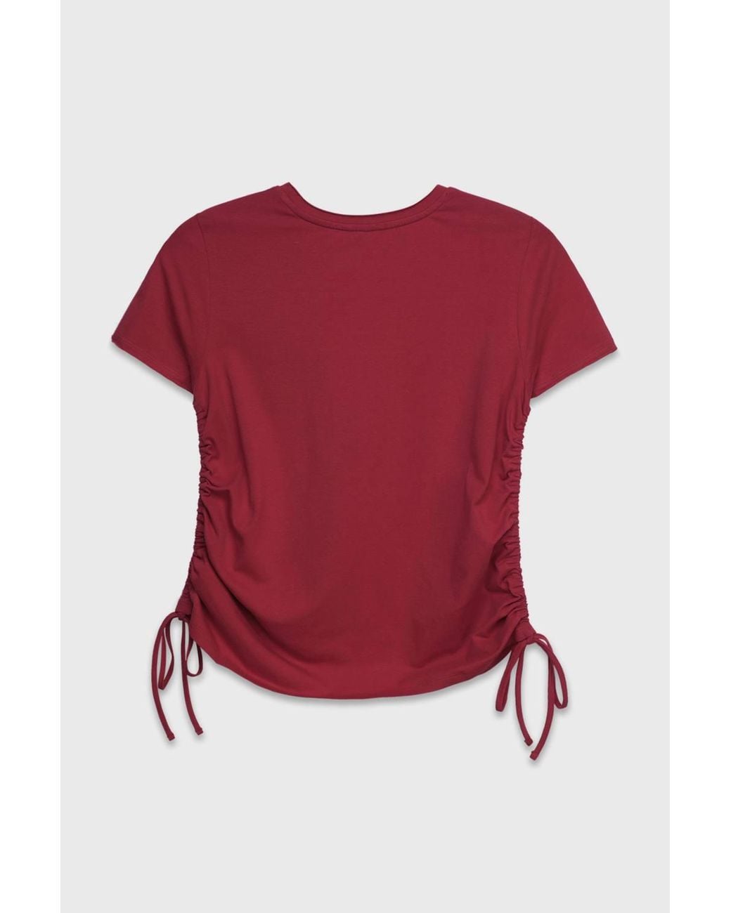 Enorsia Red Ruched Side Seam Short Sleeve T-Shirt