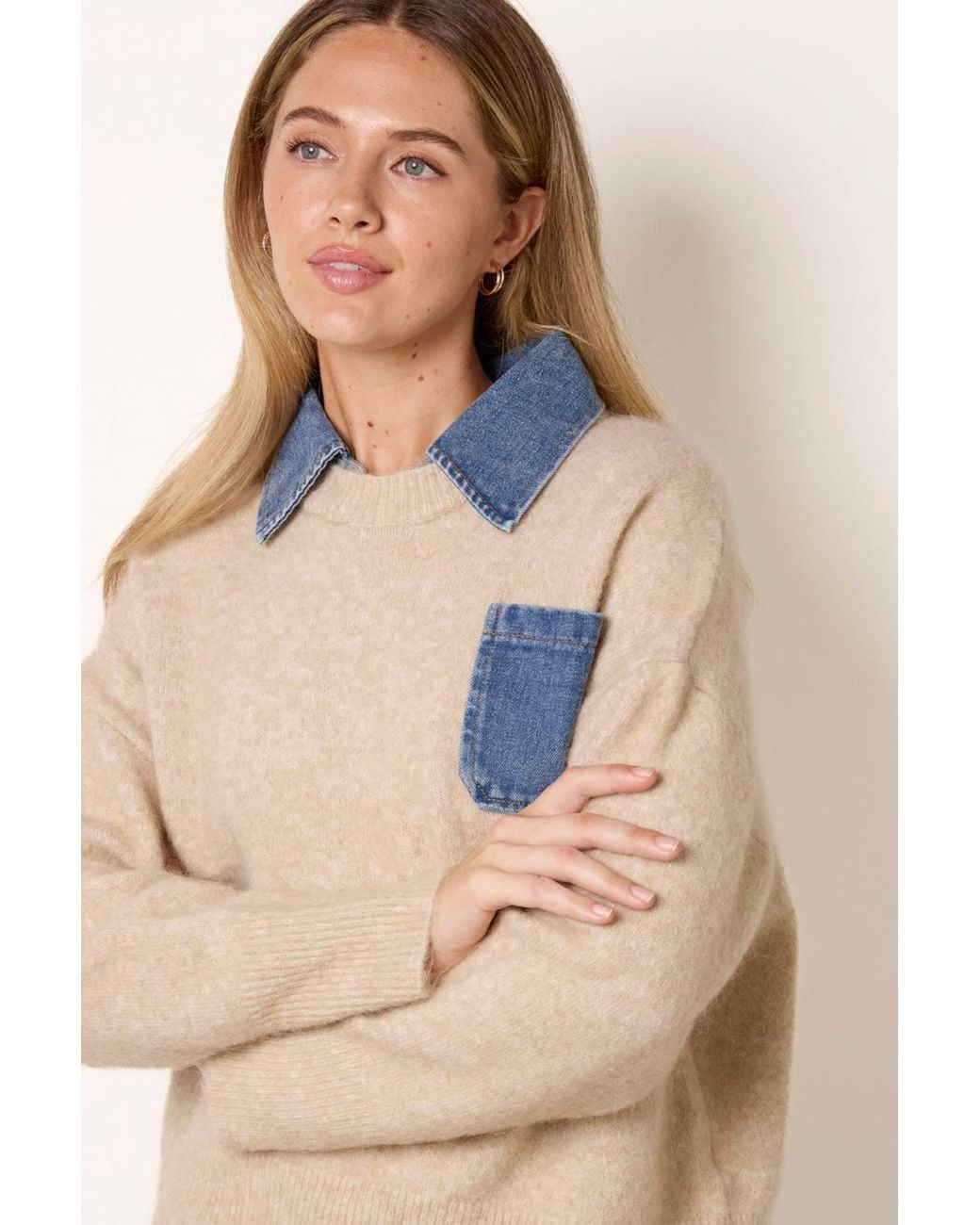 Blue Vanilla Blue Long Sleeve Collar Jumper