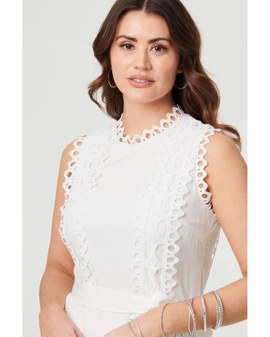 Izabel London White Lace Layer Sleeveless Tie Maxi Dress