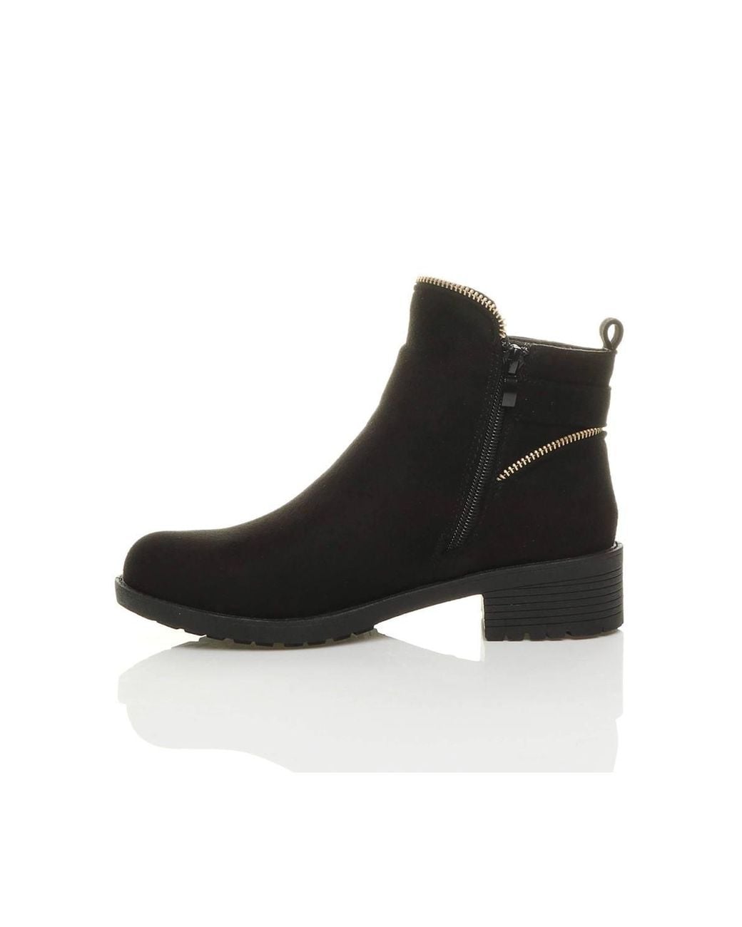 AJVANI Black Low Heel Zip Ankle Boots