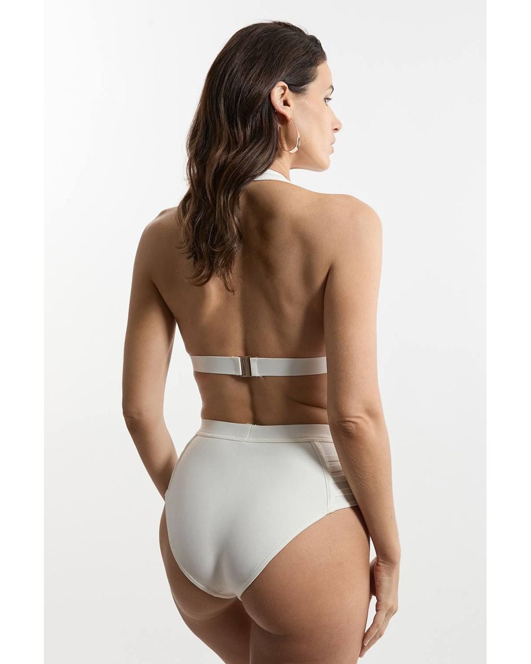 Karen Millen Natural Bandage Sheer Stripe Bikini Bottoms