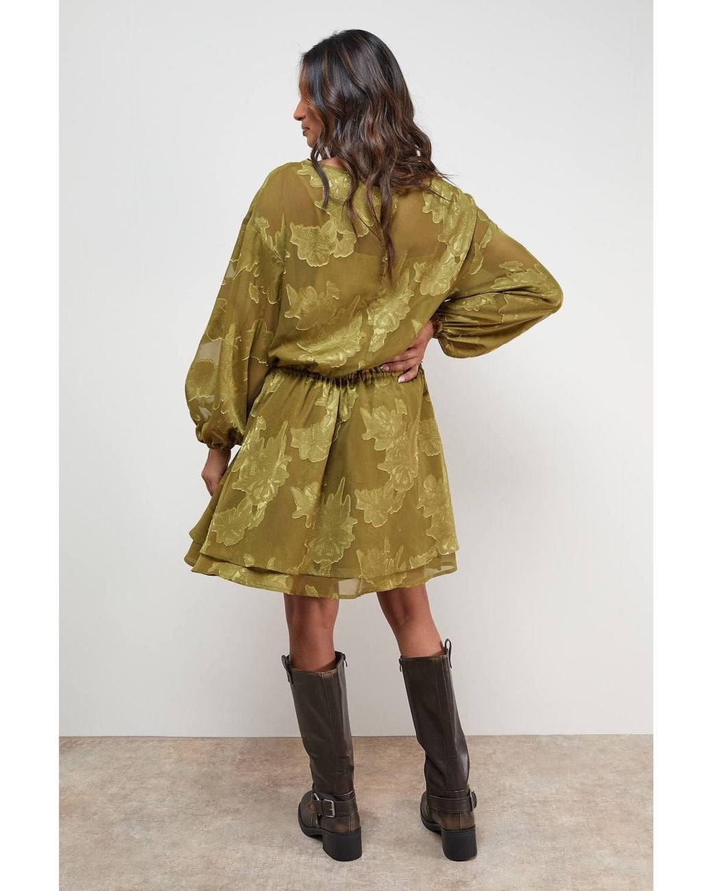 Oasis Green Boho Tie Sleeve Mini Dress
