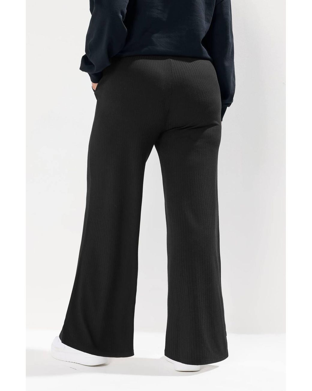 Yours Black Ribbed Wide Leg Trousers