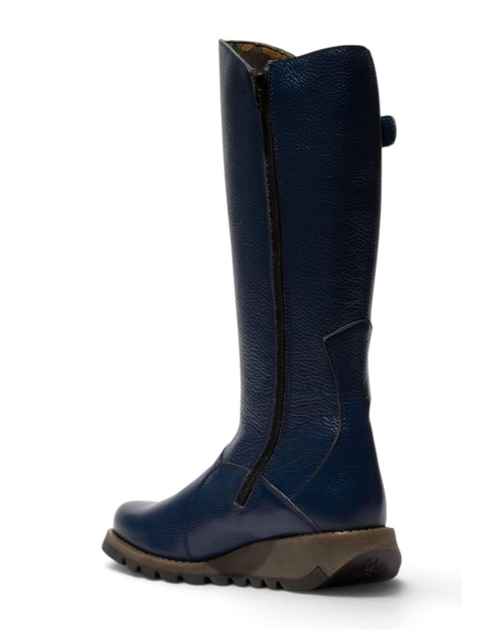 Infinity Leather Blue Leather Wedge Heel Knee High Long Boots