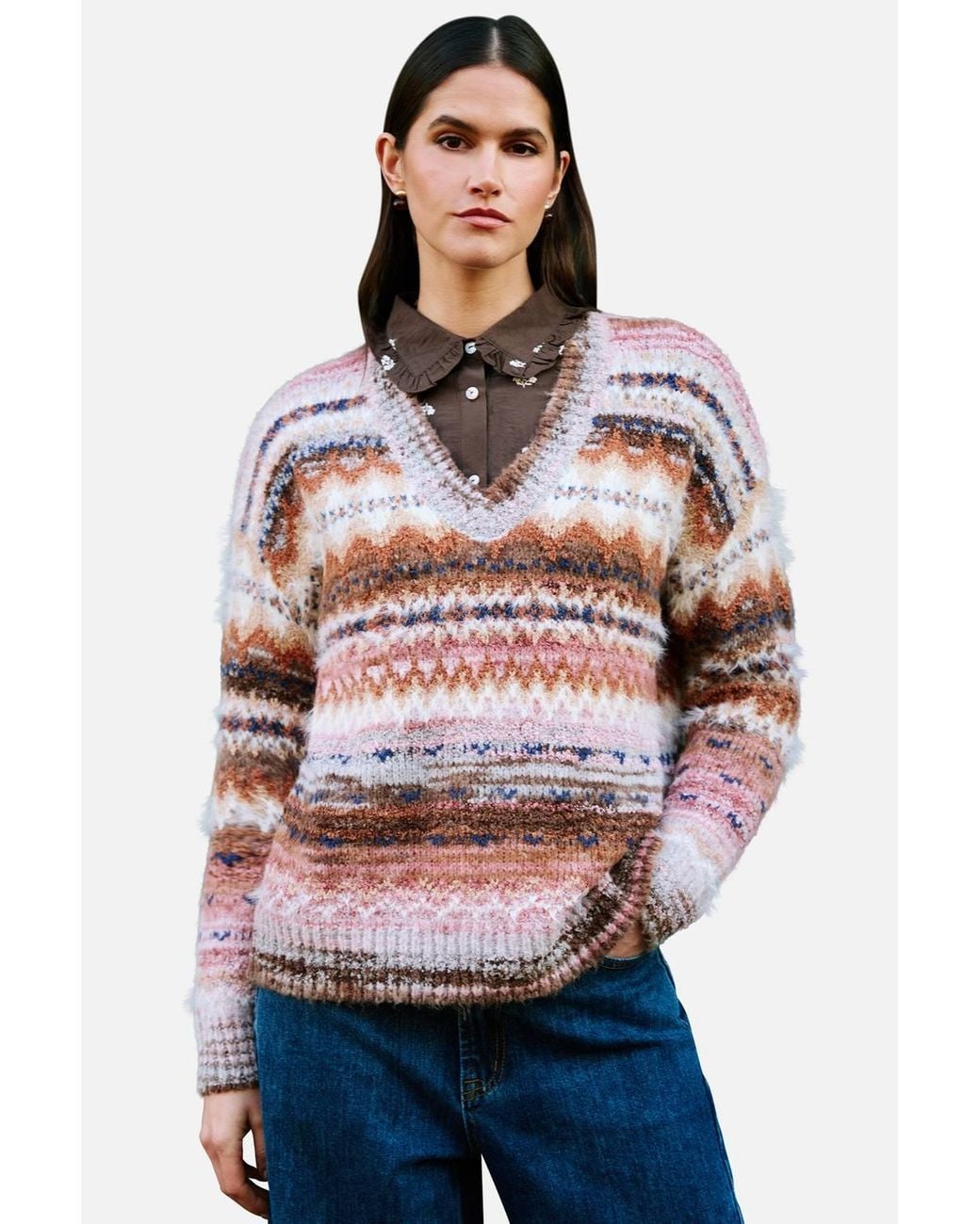 Yumi' Red Fairisle Relaxed Boucle Jumper