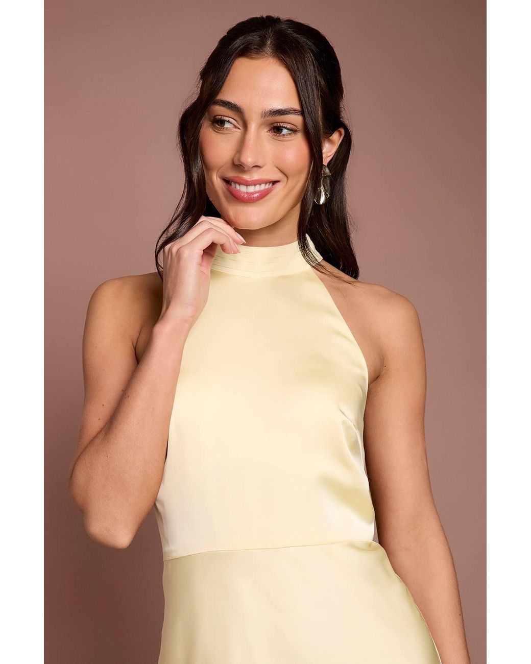 Coast Natural Halter Neck Pleat Waist Bridesmaid Dress