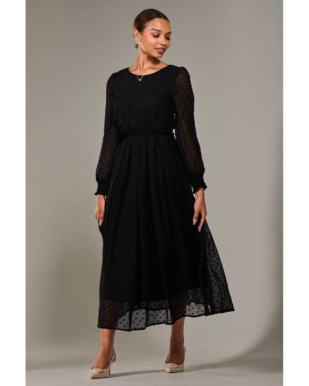 Jolie Moi Black Long Sleeve Chiffon Midaxi Dress