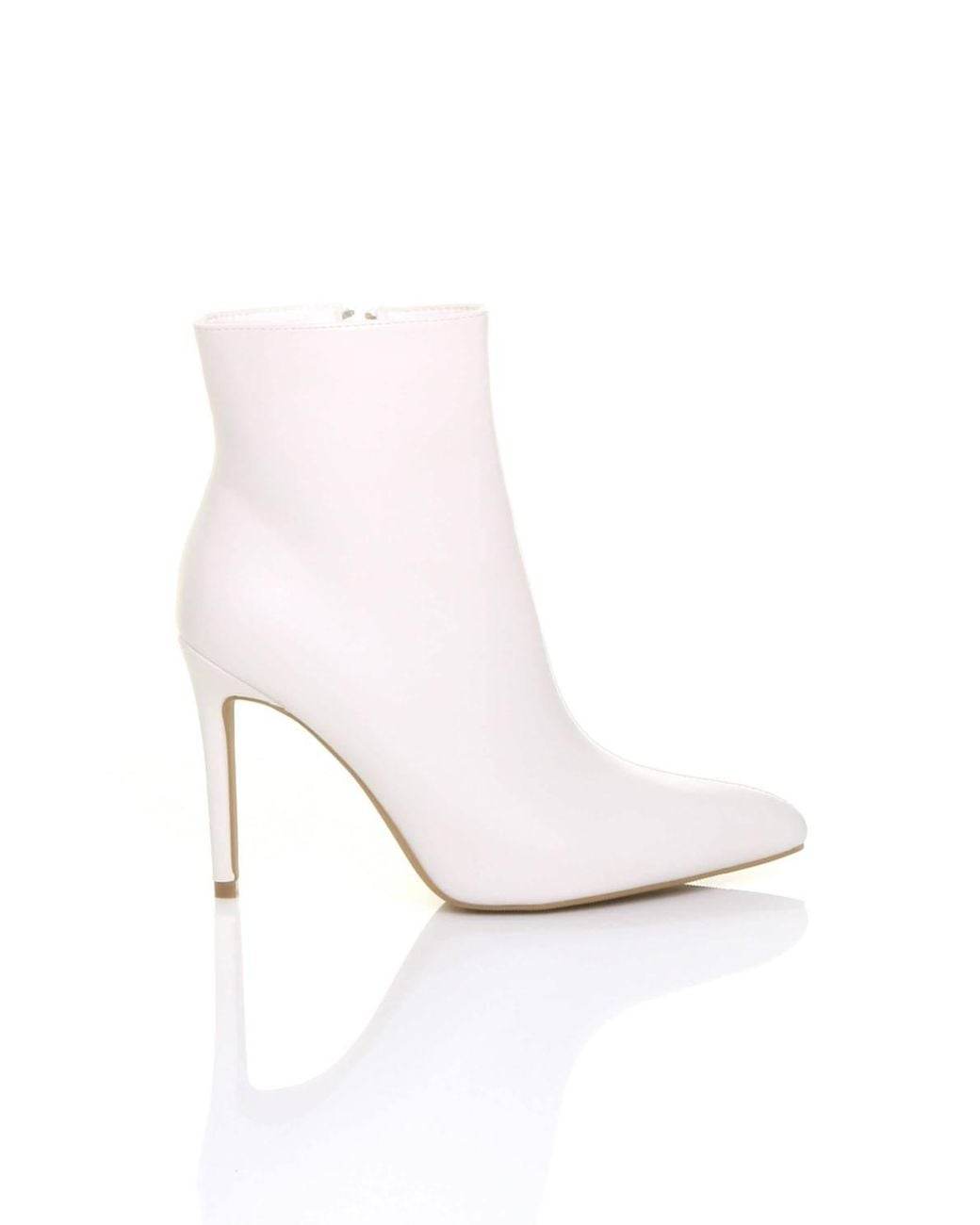 AJVANI White High Heel Pointed Toe Ankle Boots