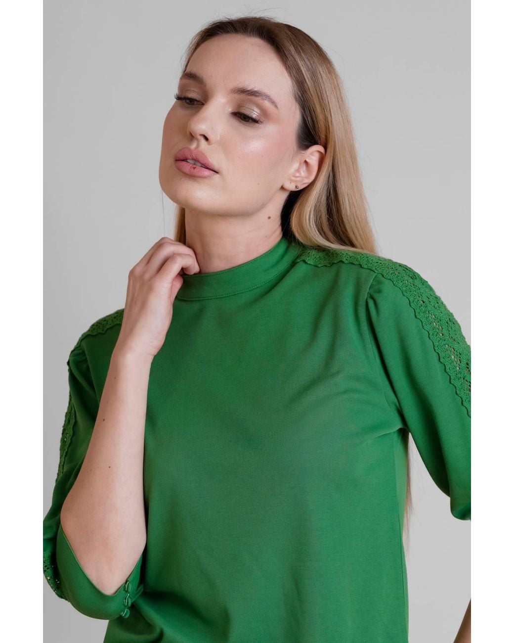 Enorsia Green Premium Lace Jersey Tops