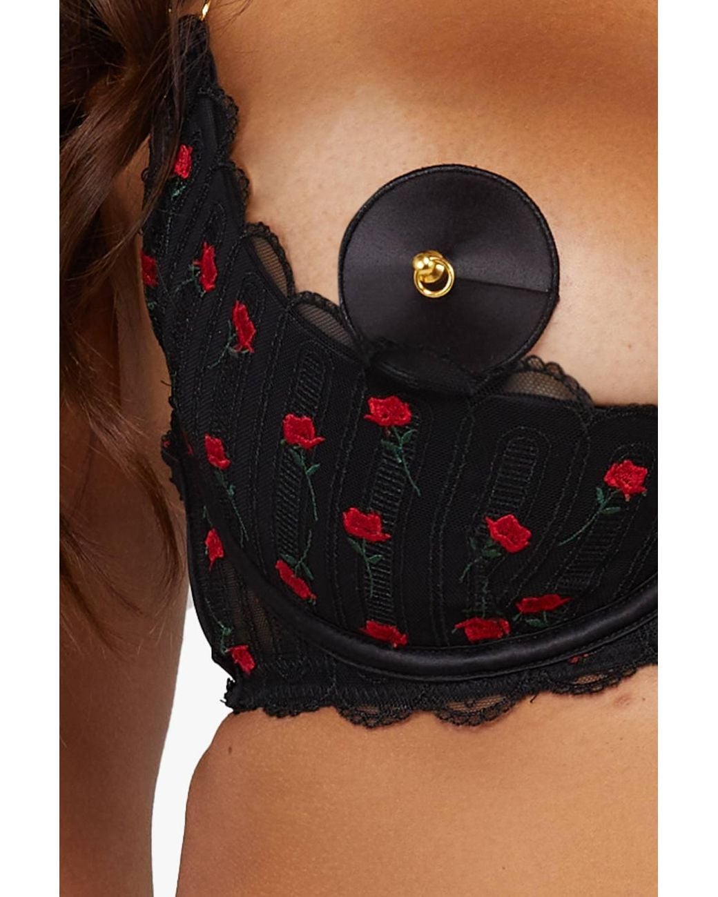 Playful Promises Black Elodie & Rosebud Embroidery Quarter Cup Bra