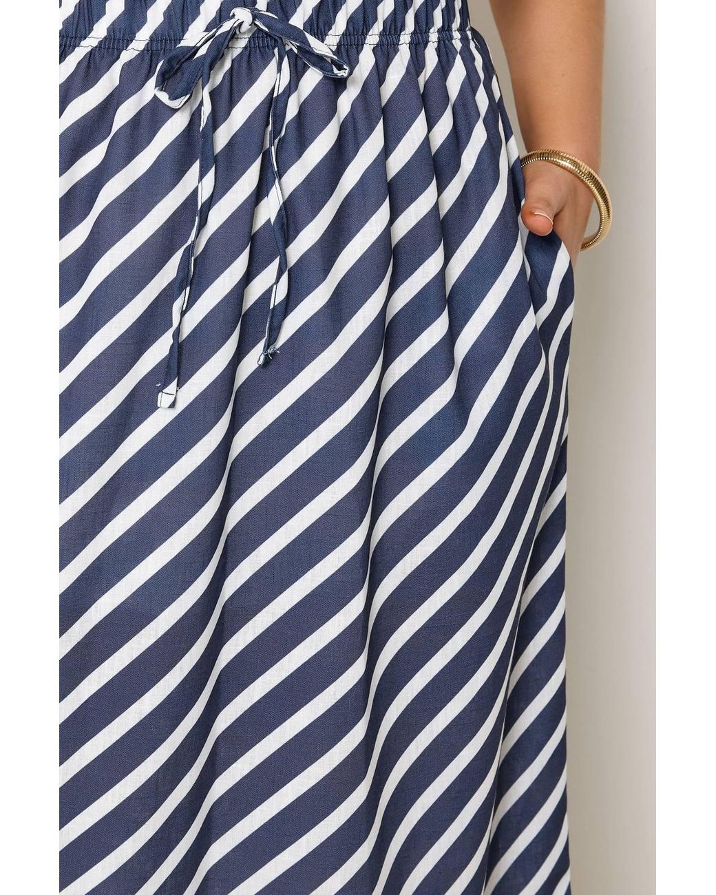 Yours Blue Linen Look Stripe Skirt