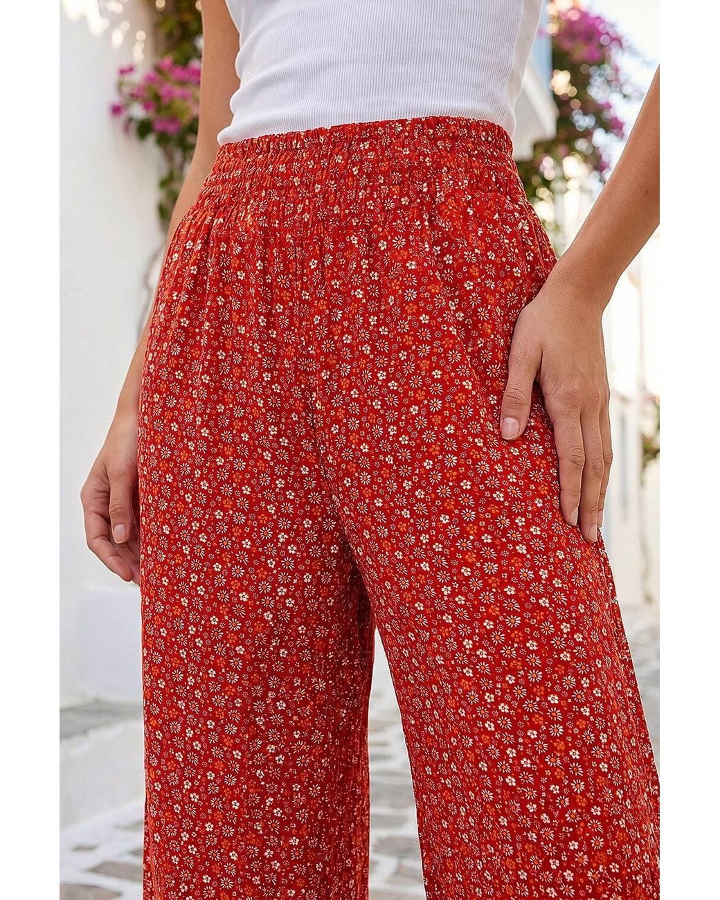 Roman Shirred Waist Wide Leg Trouser