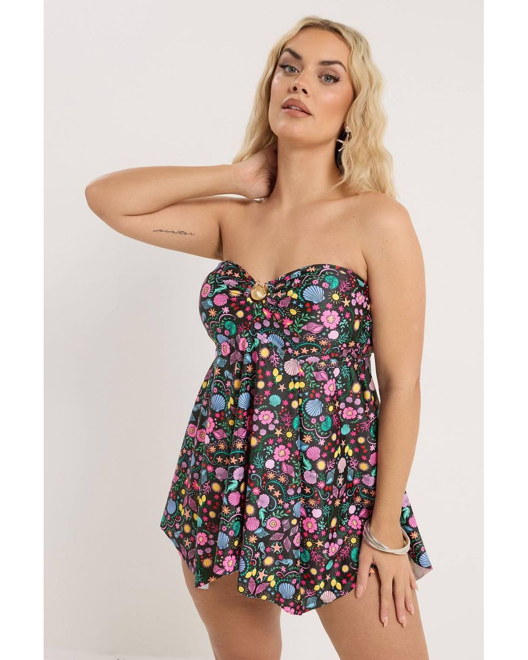 Yours Black Shell Print Tankini Top