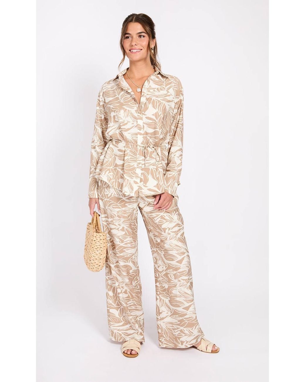 Little Mistress Brown Leaf Print Shirt