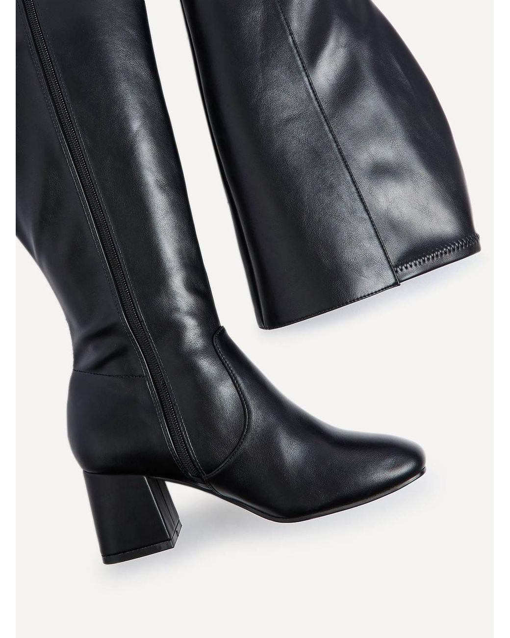 Linzi Black Fable Wide Fit Faux Leather Knee High Block Heeled Boot