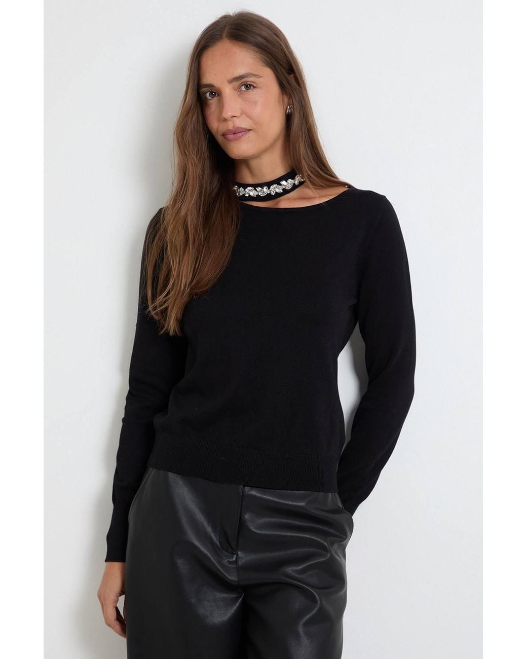 Wallis Black Embellished Neckline Jumper