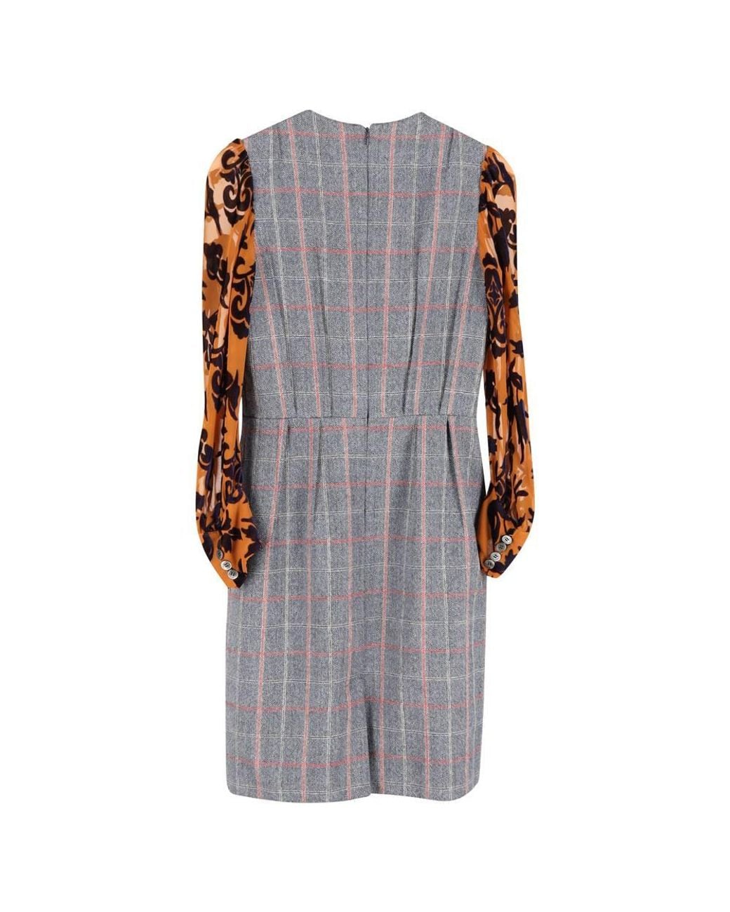 Junya Watanabe Gray Preloved Plaid Velvet Sleeve Dress