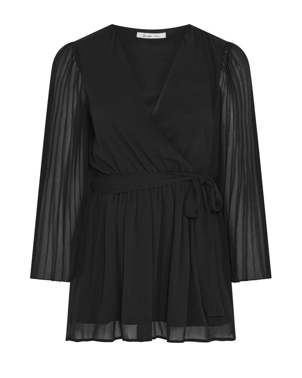 Yours Black Pleat Sleeve Wrap Top