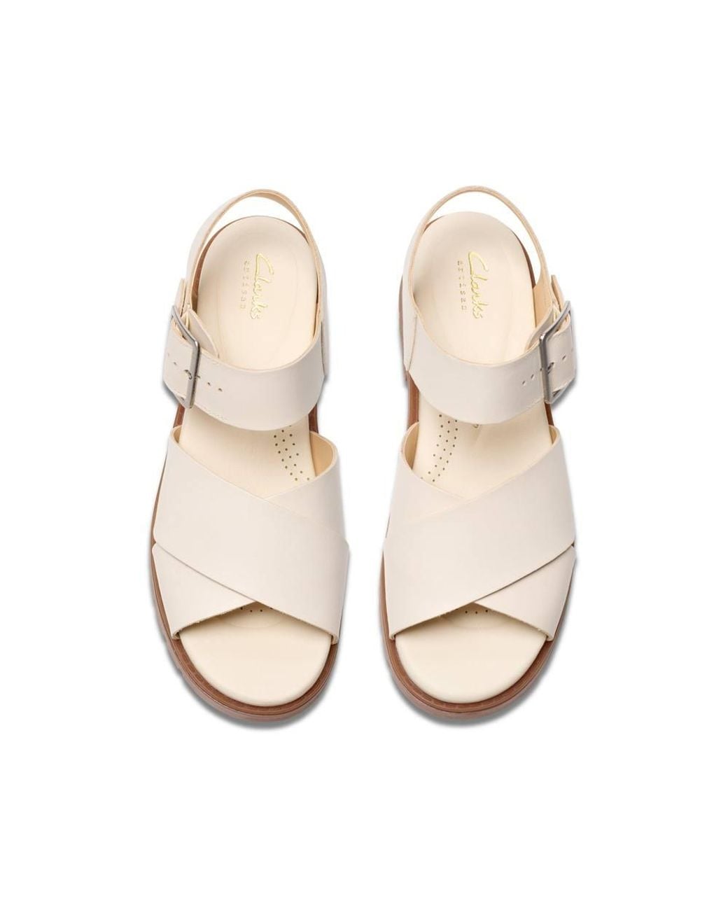 Clarks White Orinoco Cross Cream Leather Flat Sandals
