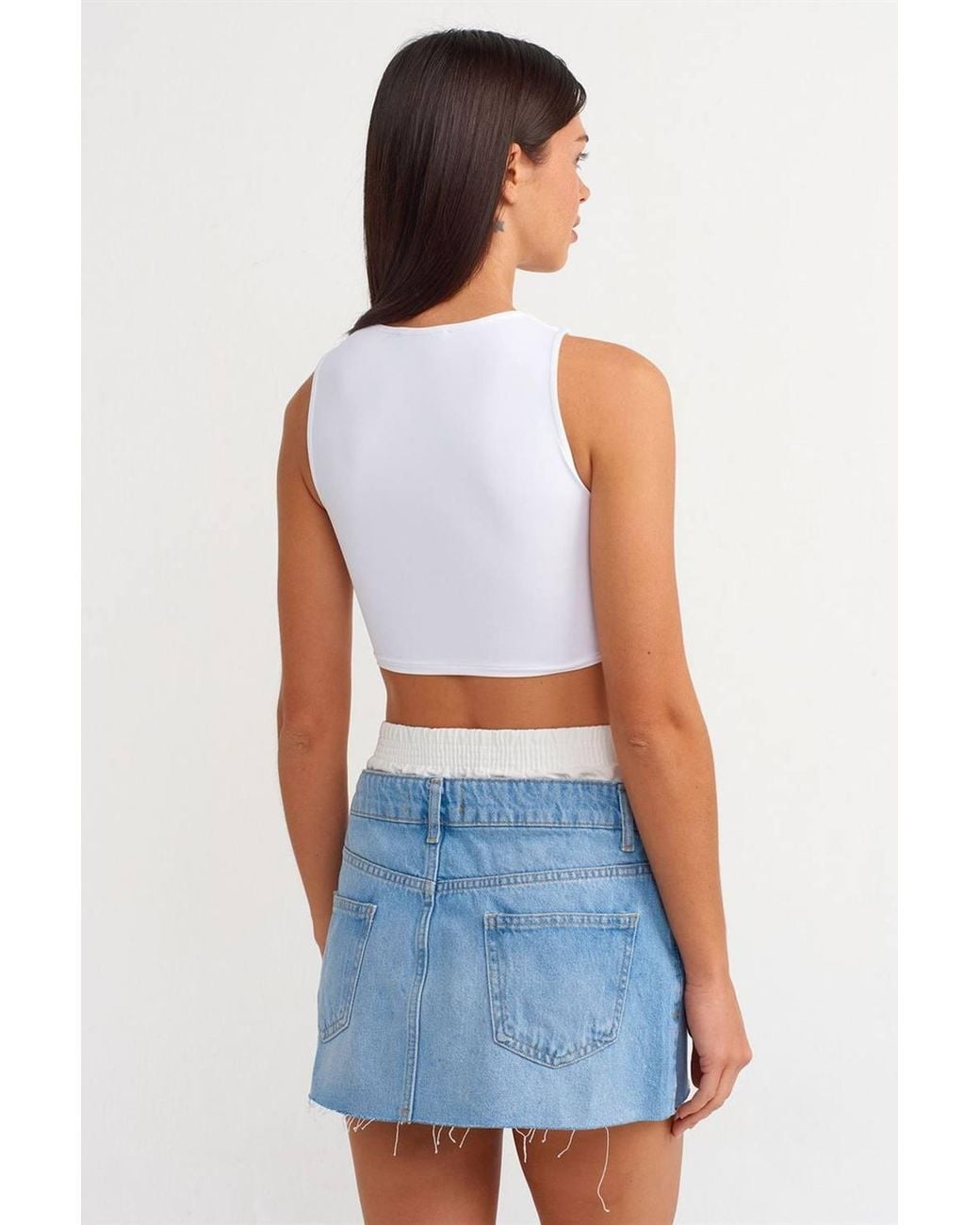 Dilvin Blue Mid-Waist Destroyed Denim Mini Skirt