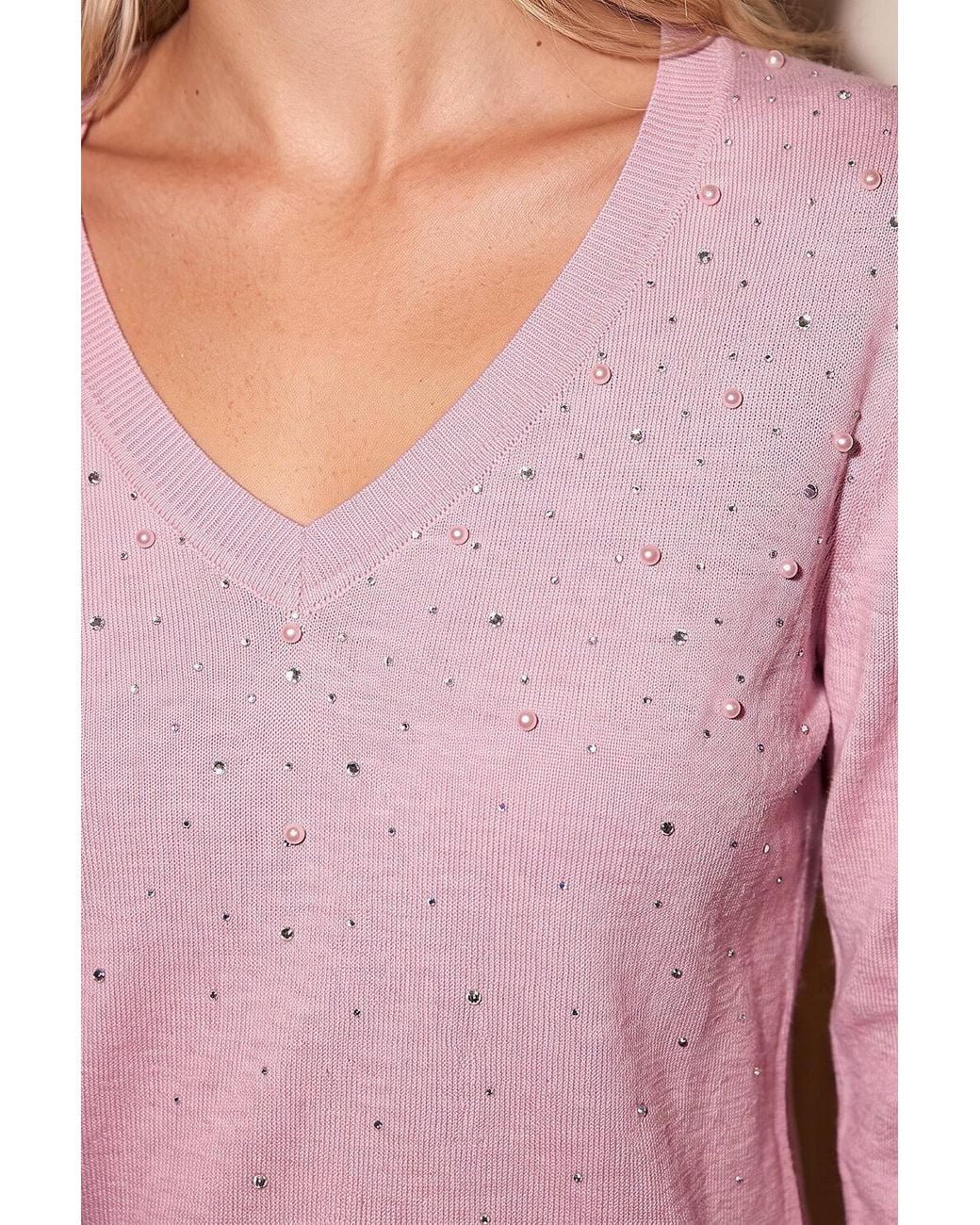 Roman Pink Petite Faux Pearl Embellished Knit Jumper