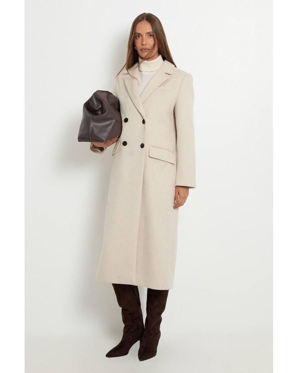 Wallis Natural Wool Blend Double Breasted Coat