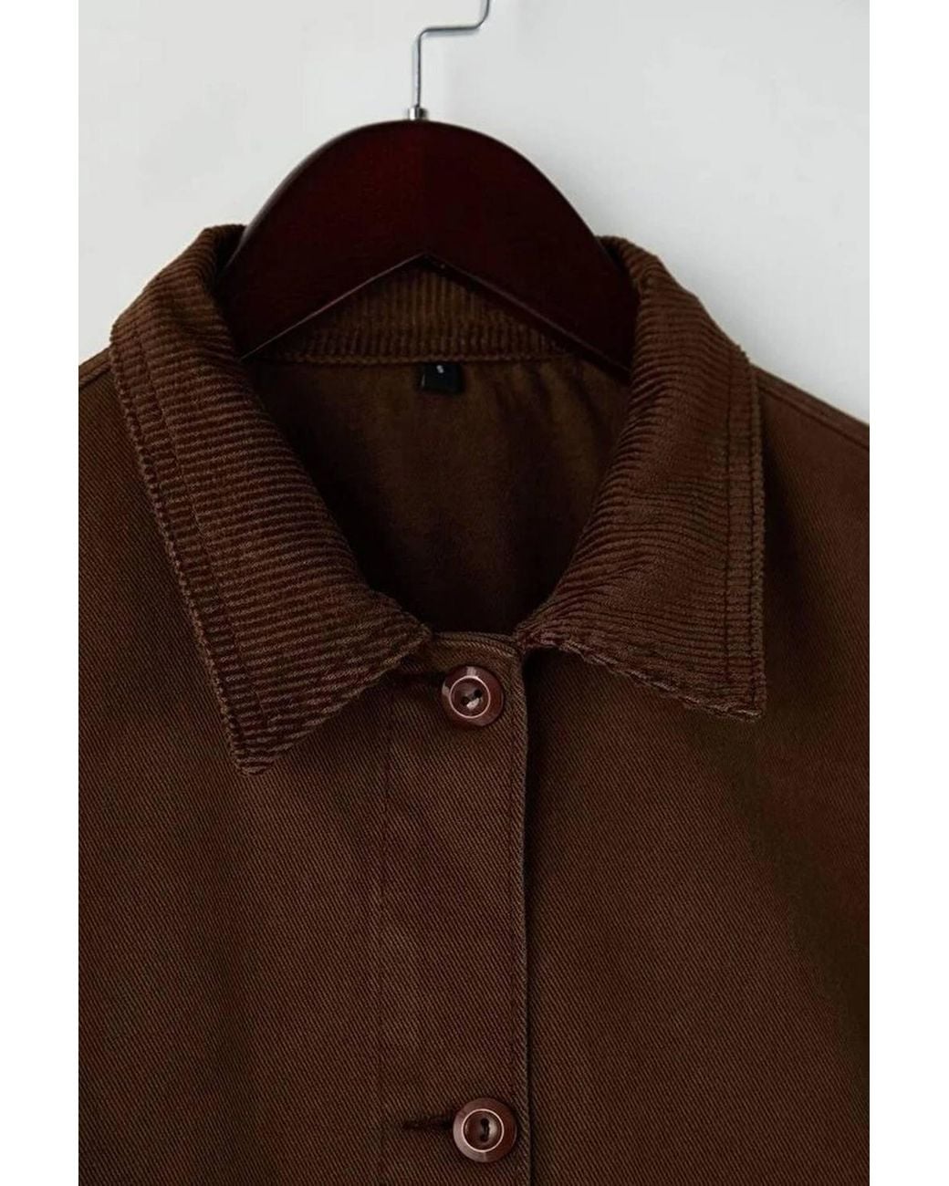 WOVCOR Brown Contrast Collar Button Front Utility Jacket