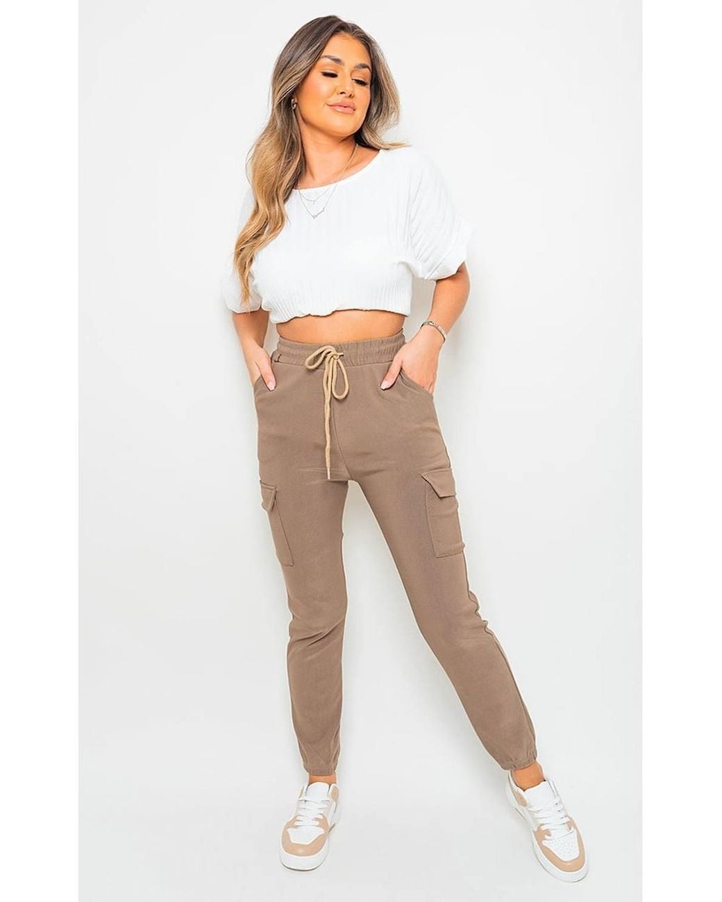 IKRUSH Natural Plus Size Frankie Cargo Pocket Trouser W/ Drawstring