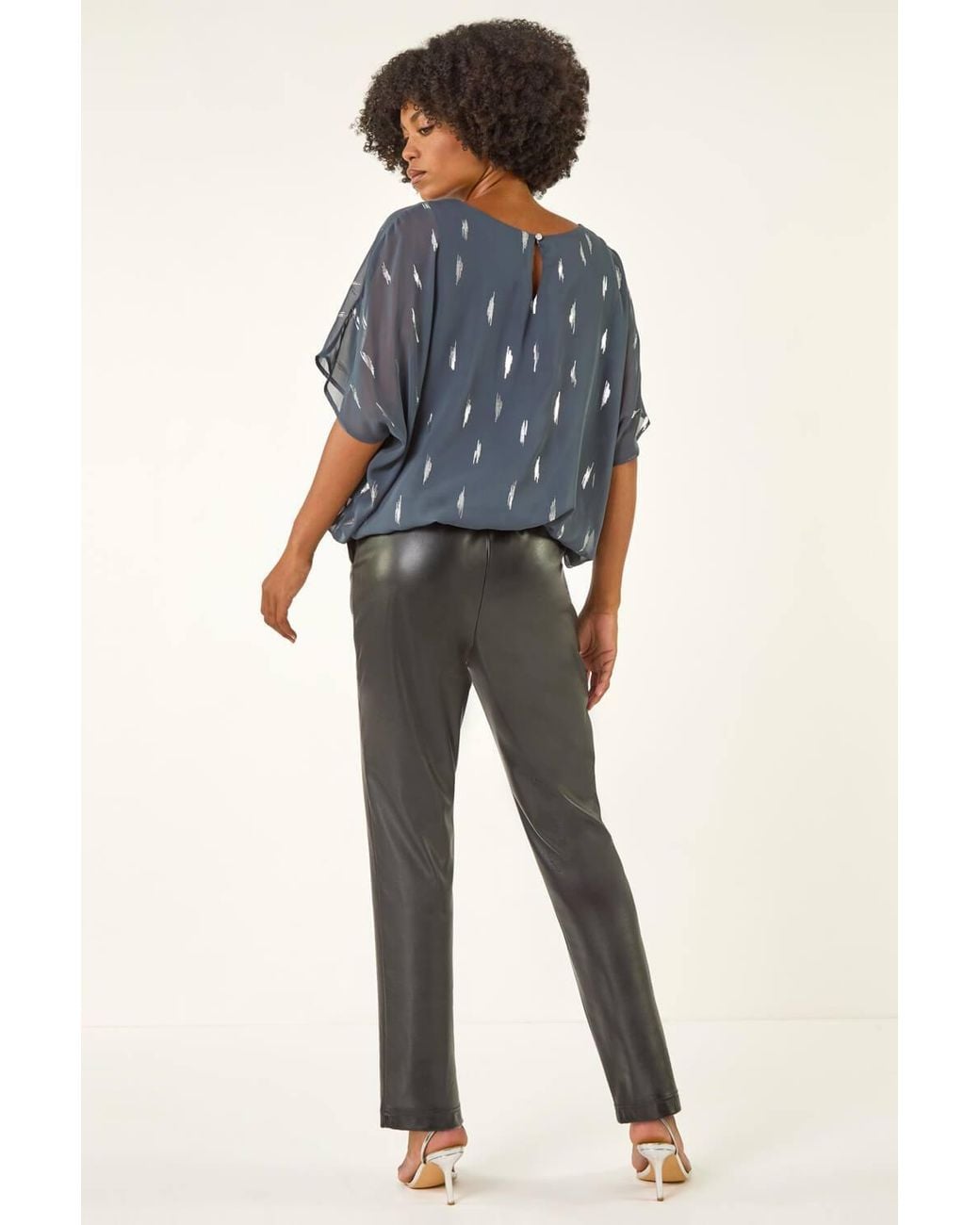 Roman Blue Foil Print Bubble Hem Top