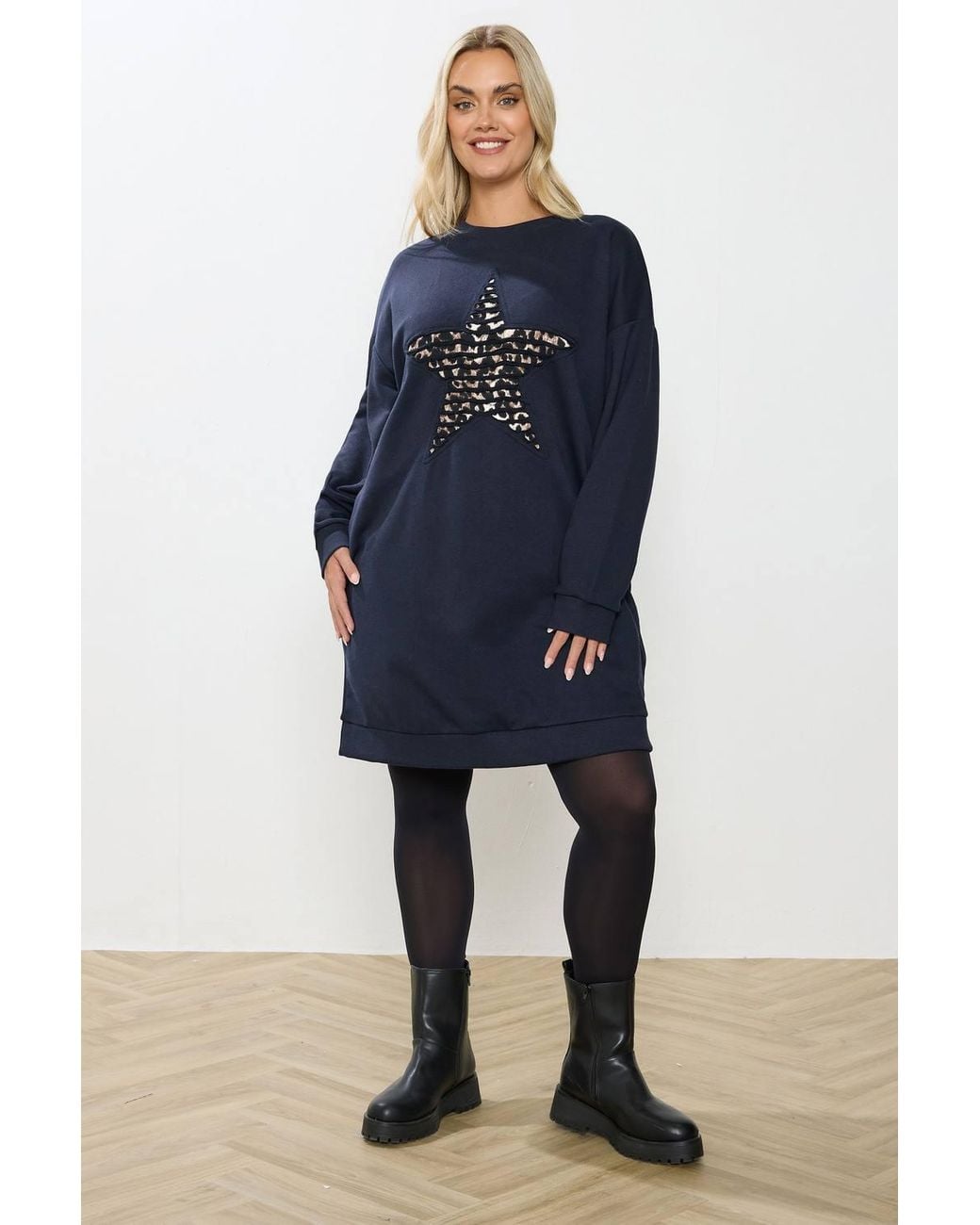 Yours Blue Leopard Star Sweatshirt Dress