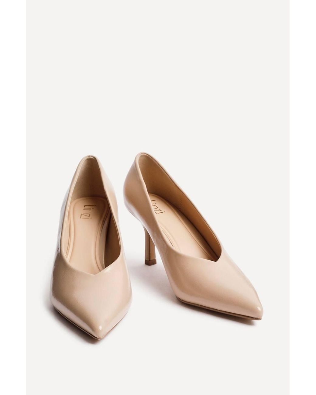 Linzi Natural Bellamy Faux Leather V-Cut Vamp Court Heels
