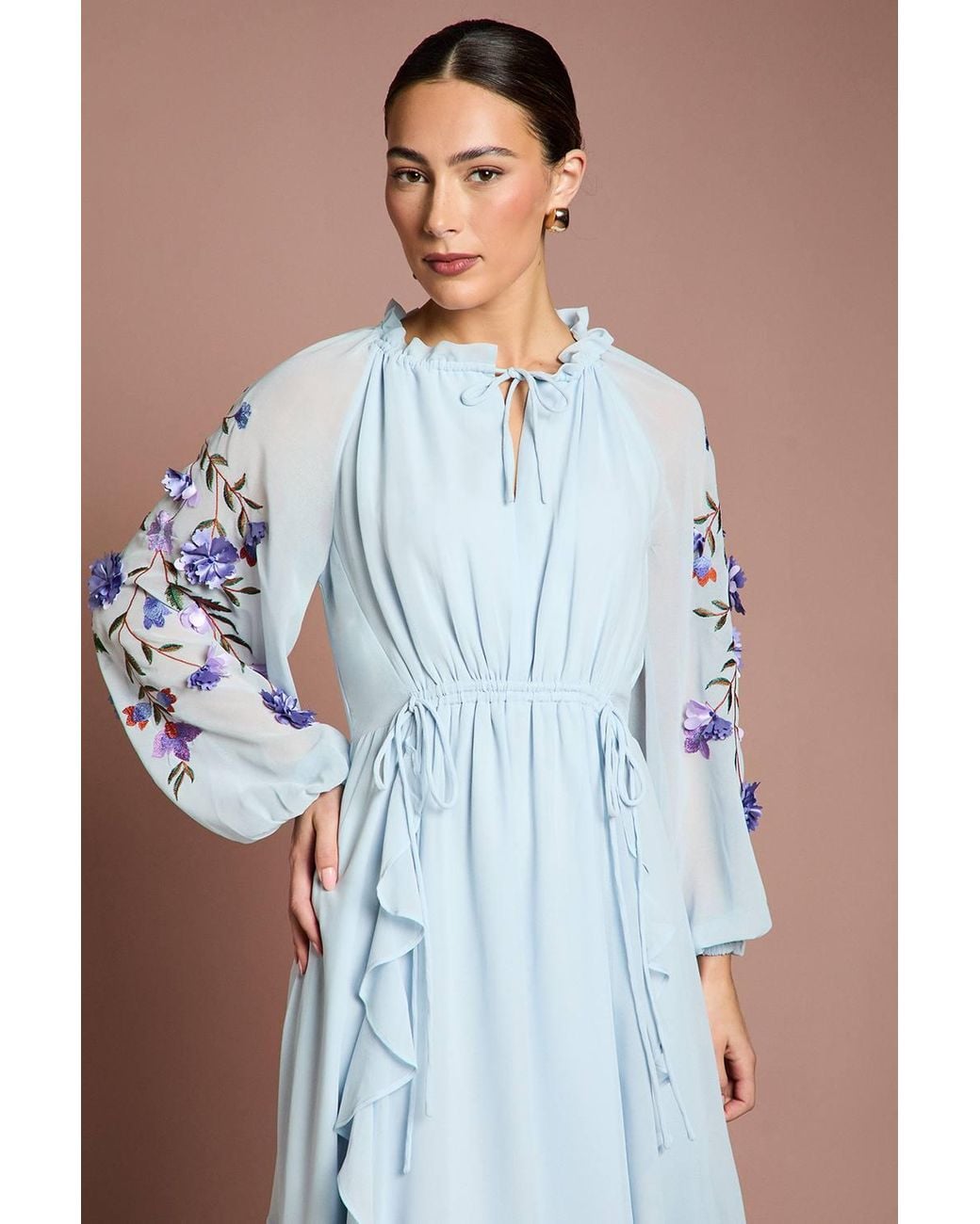Coast Blue 3D Floral Ruched Detail Midi Dress