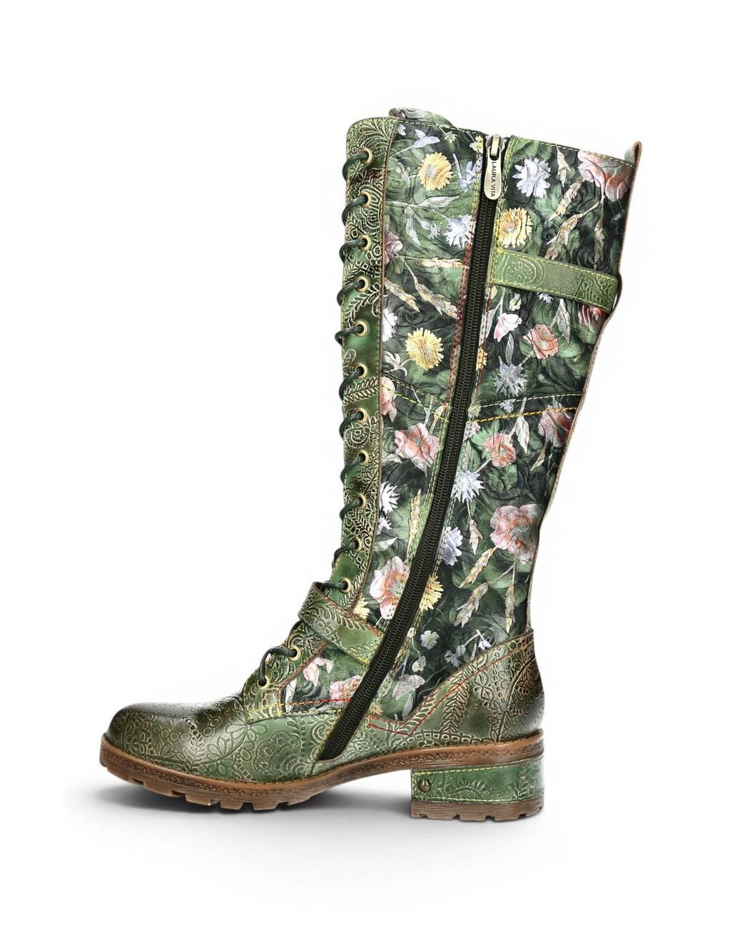 Infinity Leather Green Victorian Leather High Lace-Up Long Boots