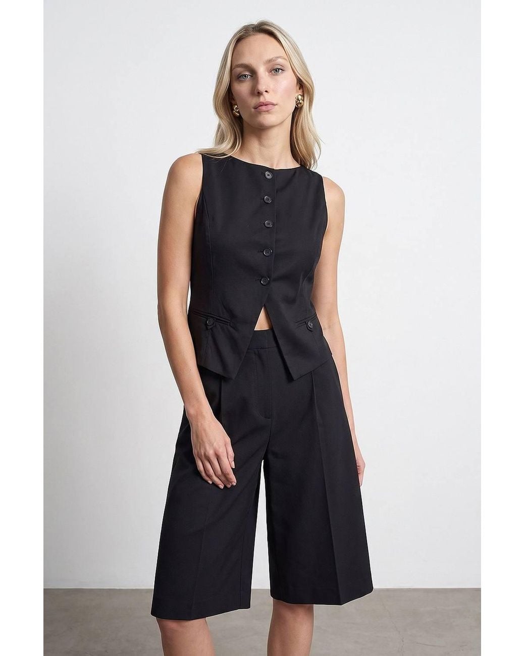 Dilvin Blue Fitted Crop Waistcoat
