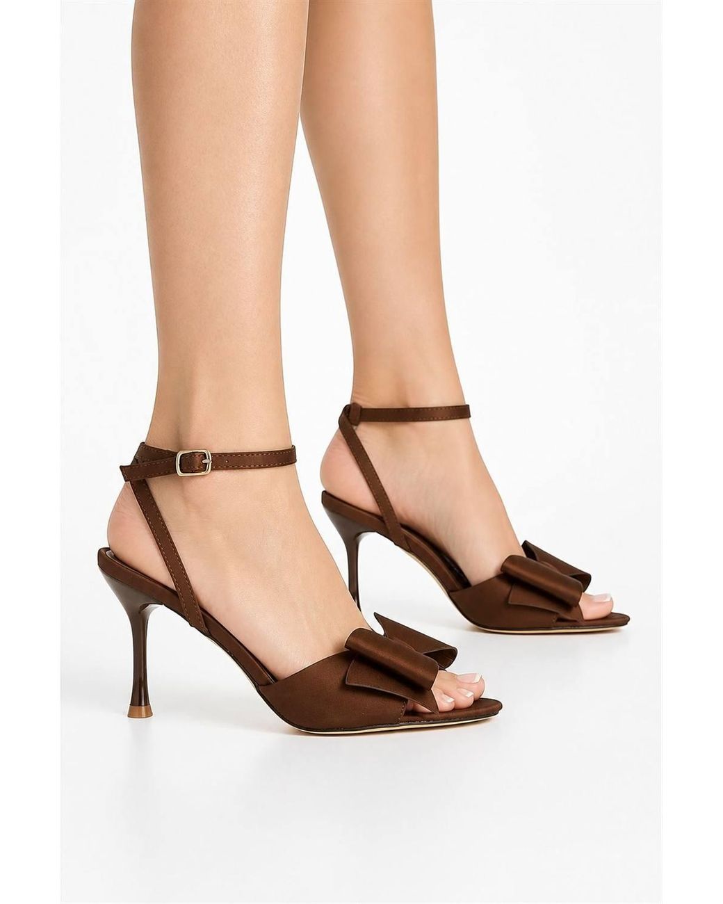 Miss Diva Brown Dazsha Bow Detail Anklestrap High Heel Sandals