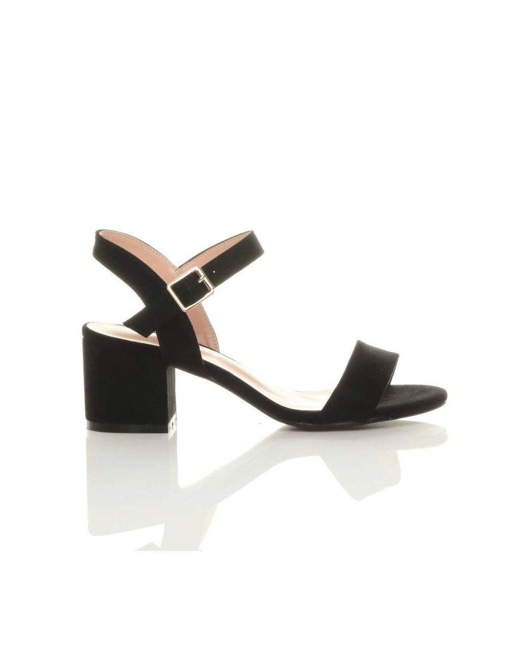 AJVANI Black Mid Block Heel Strappy Sandals