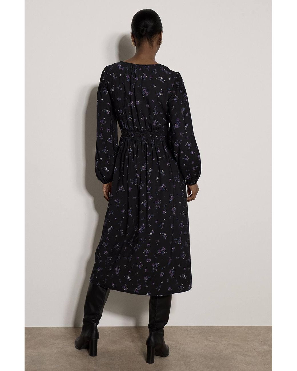 Apricot Blue Vintage Floral Smocked Midi Dress