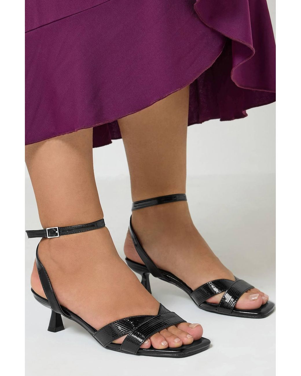 Yours Purple V-Cut Square Toe Knitted Heels