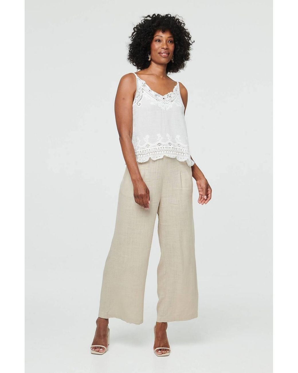Izabel London White Lace Trim Sleeveless Cami Top