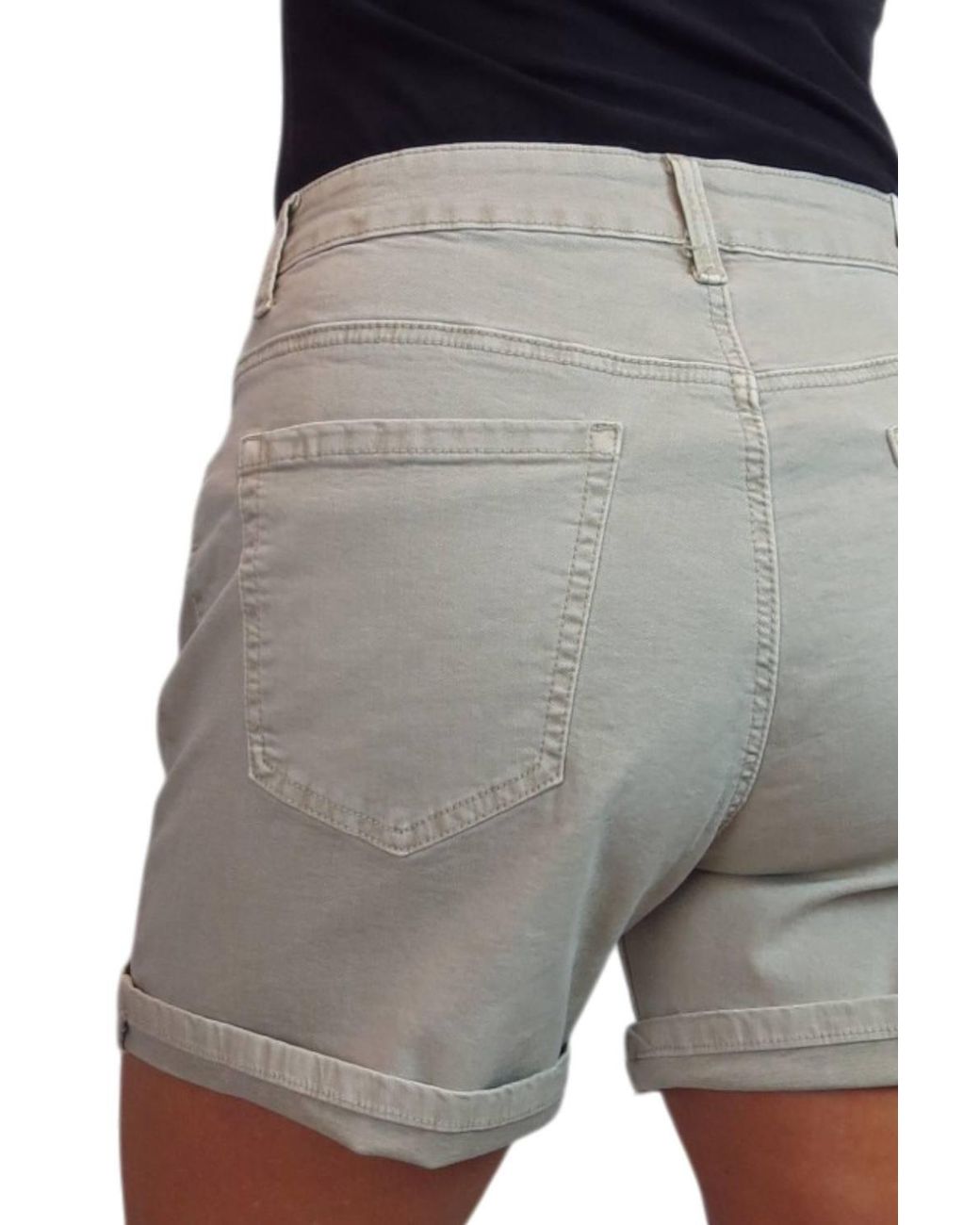 Paulo Due Gray Stretch Denim Coloured Shorts W/ Turn Up Cuff