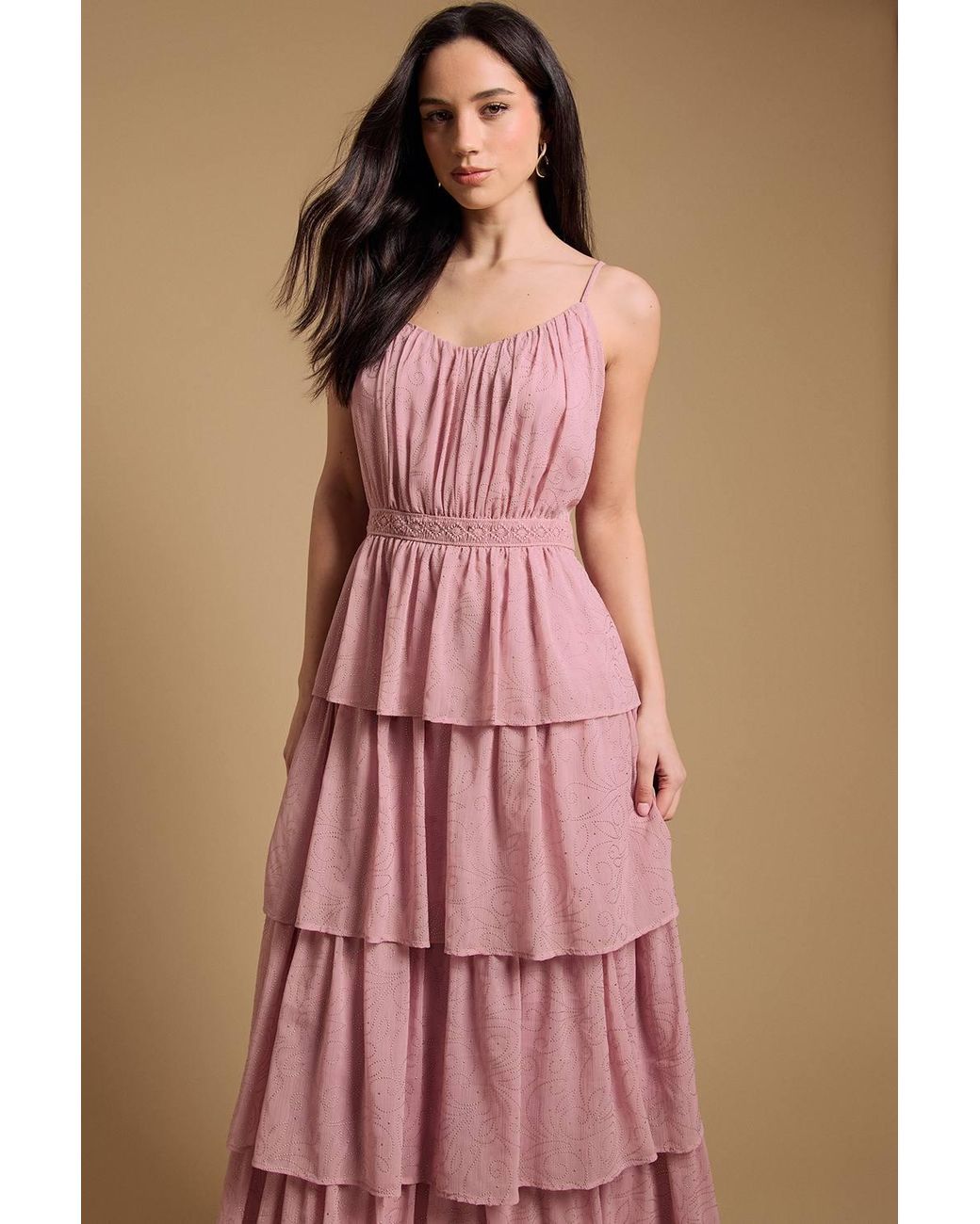 Oasis Pink Strappy Tiered Frill Midaxi Dress