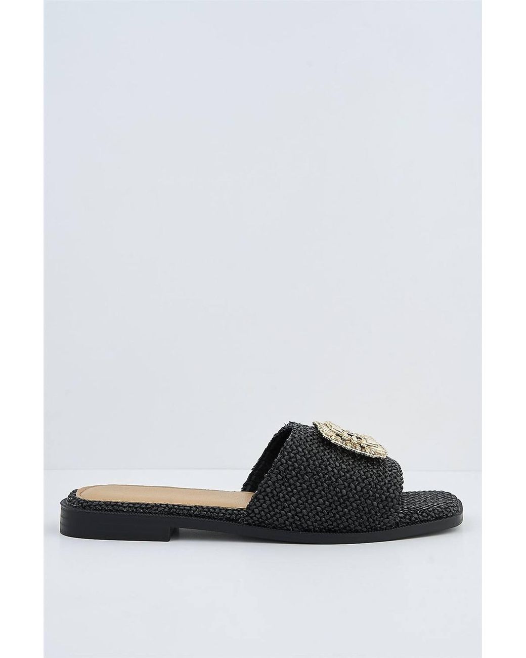 Miss Diva White Luciana Diamante Brooch Straw Band Sliders